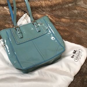 Blue Patin Leather Coach Small Tote